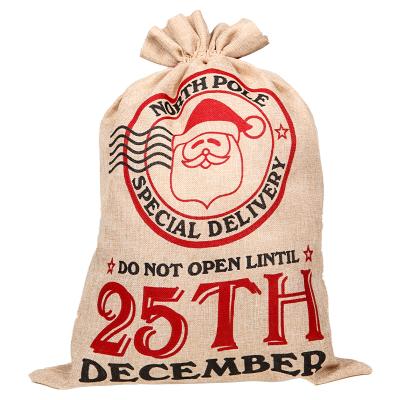 China EAGLEGIFTS Fabric Letter Chris Drawstring Beautiful Wine Santa Natural Cotton Gift Bags Canvas Christmas Sack for sale