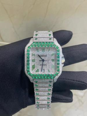 Cina Orologio da polso di lusso in metallo di diamante in laboratorio in oro bianco e braccialetto con baguette ghiacciate in vendita