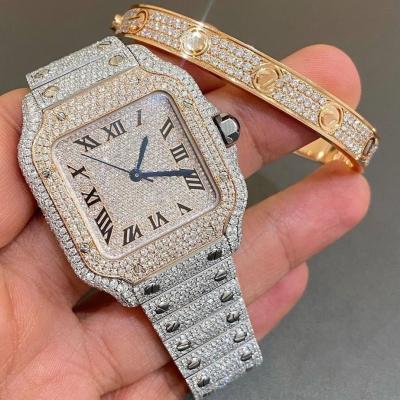 Chine Hommes Femmes Diamant Glacé Sortie Bling Montres Numérotation Bezel Band VVS Montres Moissanite à vendre