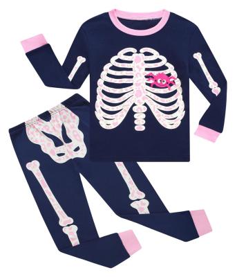 China Big Thermal Pajamas Halloween Skeleton Boys Girls Glow In The Dark Long Sleeve Skeleton Kids Pajamas for sale