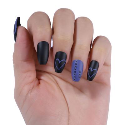 China Easy Apply Matte Nails Custom Coffin Artificial Nail Tips Cartoon Manicure Full Cover Long Lasting Salon Press On Nails Suppliers for sale