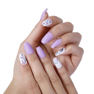 China Easy Apply Fake Nails Bella Press On Nails Suppliers Long Lasting Smart Feminine Best Matte Medium Coffin Full Sizes Reusable Purple for sale