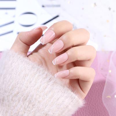 China Easy Apply Simple Design French Nails Tip Press On Artificial Fingernails Women False Nails Designer Acrylic Pink Reusable Full Cover Nails for sale