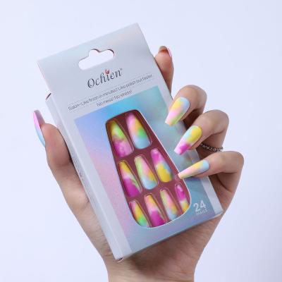 China Easy Apply 24pcs/box Luxury Personality Nails Custom Design Ballerina Factory Fashion Colorful Medium Reusable Smoke Fake Stick On Nails for sale