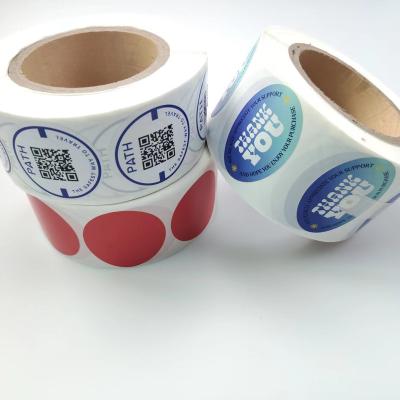 China Waterproof Cute Roll Box Seal Bags Food Safety Transparent Weed Custom Labels Packaging Stickers for sale