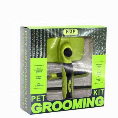 China Self Cleaning Pet Slicker Brush Pet Stocked Comb Set Dog Grooming Kit for sale