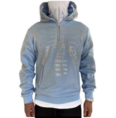 China Anti-Wrinkle Streetwear Mens Custom Cotton Zipper Hoodies Heavy 100% Rhinestone Printing Sweatshirt Hoodies For Men for sale