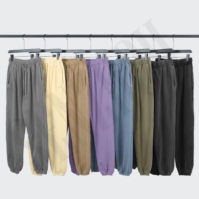 China custom Anti-wrinkle 380gsm vintage washed simple gray 100% acid wash retro cotton sweatpants sweatpants black sweat joggers for men for sale