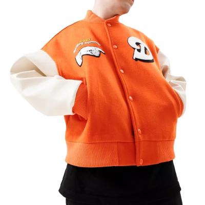 China Reversible Letterman College Baseball OEM Bomber Jacket Men Patch Pocket Winter Terylene Leather Chenille Patches Streetwear Jacket For Men for sale