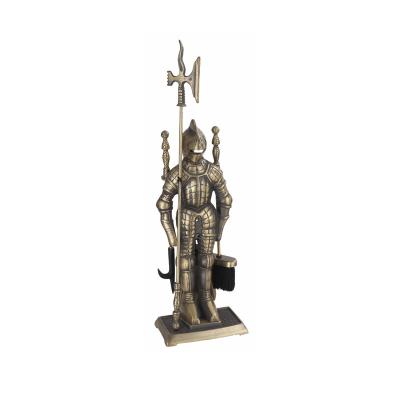 China Household Knight Cast Iron with Antique Brass Plated Fireplace Tools for sale