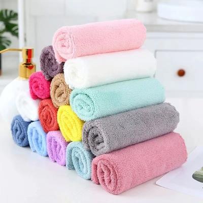 China Ablity Velvet Towel Super Clean High Density Coral Absorbent Thickened Wholesale Multicolor Small Children's Kindergarten Towel Wet Square Towel for sale