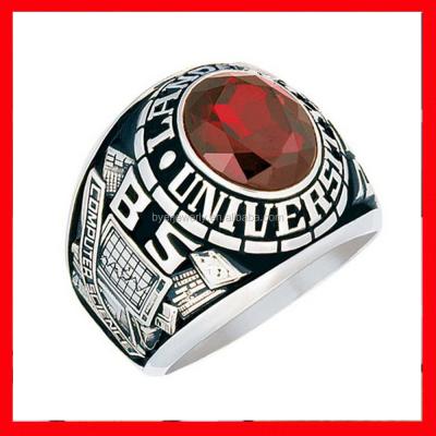 China Latest Design 925 Silver Red Stone Boy's Ring Class Ring Graduation Jewelry for sale