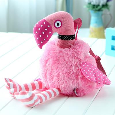 China camping & New Design Kids Stuffed Stork Toy Pink Plush Flamingo Backpack Rise By Animal Handbag for sale