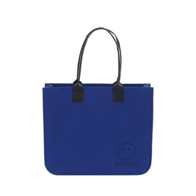 China Wholesale Reusable Blue Foldable Custom Felt Tote Bags Organic Wool Felt Tote Shopping Bag Felt Bag Kids DIY for sale