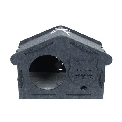 China Breathable Removable Cushion Available Cat Felt Bed Cat House Nest Wool Felt Cat Triangle Shaped Felt House for sale