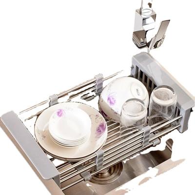 China Durable Adjustable Dish Rack Stainless Steel Sink Drain Dish Rack Fruit Vegetable Dish Rack Kitchenware Dish Drainer Shelving for sale