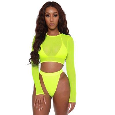 China Breathable Hot Sexy Female Swimwear Bikini Three Piece Girls Halter Bikini Fluorescent Print Swimsuit Girls For Ladies for sale