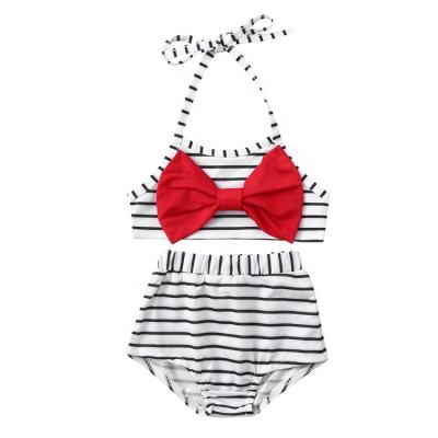 China Wholesale Bowknot Striped Two Piece Swimsuit Breathable Infant Toddler Swimwear For Babies for sale