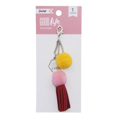 China Zinc alloy korean metal ball fur pom pom ring velvet pom pom custom promotion gift custom pu key chain for sale