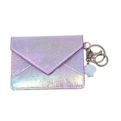 China Iridescent Fashion Card Holder Seashell PU Leather 2 With Key Chain Buckle for sale