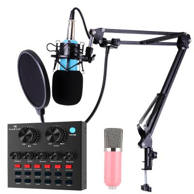 China karaoke bm800 microfone podcast condenser KTV microphone bm700 microphone and V8 handheld sound card set professional studio condenser MIC for sale