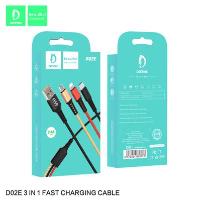 China 2.4A 3 In 1 Charging Cable Fast Nylon Braided Usb For Type-C Data Line for sale