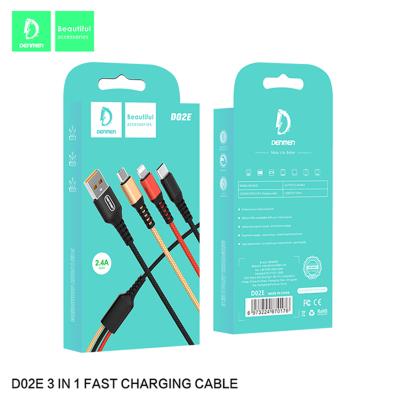 China 2.4A Fast 3 In 1 Charging Cable Nylon Braided Usb Cable For Type-C Data Line for sale