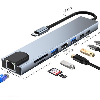 China 8 in 1 USB HUB AOYUE Multi Function Usb Type C Hub 8 in 1 USB Hub Multi Function Adapter for Mac Book Pro and Type C Windows Laptops for sale