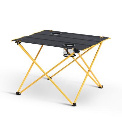 China Outdoor High Quality Steel Table Light Weight Portable Foldable Camping Table With Cup-houlder for sale