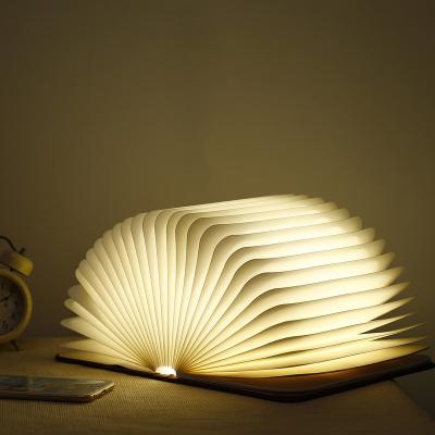 China Portable Creative Hot Selling Mini USB Wooden Reading Led Paper Book Shape Folding Light Lamp for sale