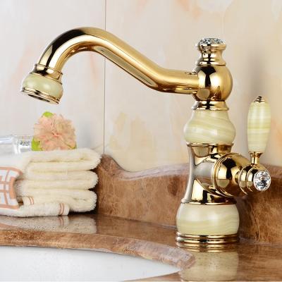 China Gold Plated Single Lever Lavatory Faucet Lavatory Faucet With Jade for sale