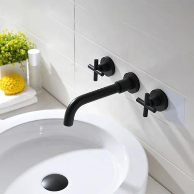 China Metered Faucets Wholesale Double Handles Round Black Paint Brass Faucet Wall Mount for sale