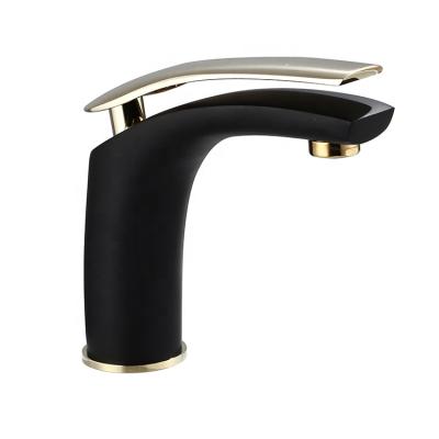 China Contemporary Single Handle Basin Taps Matte Black Wash Basin Faucet With Gold Handle for sale