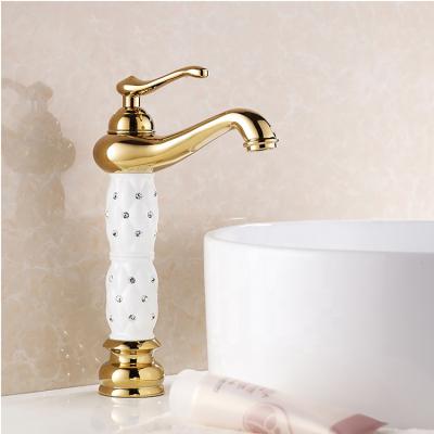 China Faucet With Diamond Gold And White Tall Body Wash Basin Faucets With Diamond for sale