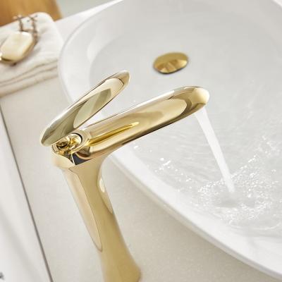 China Luxury Metered Faucets Bathroom Faucets Gold Plated Basin Single Lever Tall Mixer Tap for sale