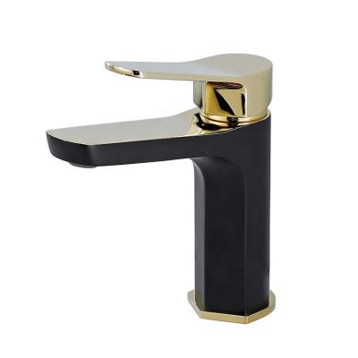 China 2020 New Contemporary Unique Luxury Basin Mixer Black Gold Brass Bathroom Faucet for sale