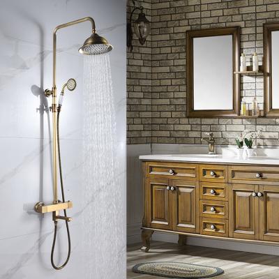 China With Sliding Bar High Quality Bathroom Exposed European Copper Thermostatic Shower Kit Antique Rain Shower Faucet for sale