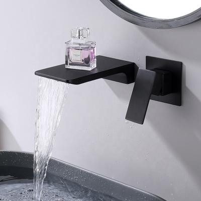 China Metered Faucets Wholesale Wall Mounted Black Paint Waterfall Brass Single Lever Faucet for sale