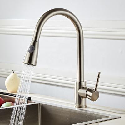 China Yile Modern Popular Nickel Brushed Kitchen Mixer Tap Brass Pull Down Spray for sale