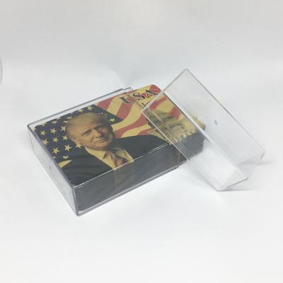 China Memorabilia/Gifts/Entertainment PET Trump Pattern Gold Plated Playing Cards GS-18151 With Clear Plastic Box for sale