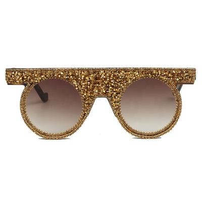 China 2021 Popular Rhinestone Diamond Bling Sun Glasses Round Shades Women Sunglasses Round for sale