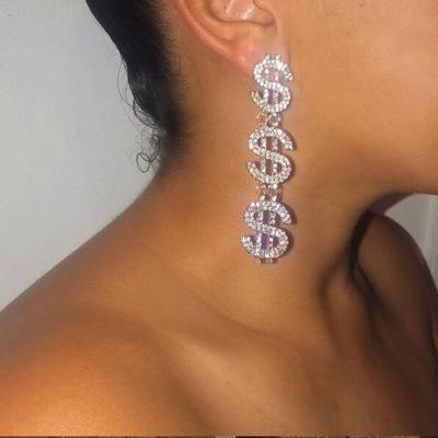 China FASHIONABLE Europe Fashion New Large Diamond Dollar Earrings Women Fashionable 2021 for sale