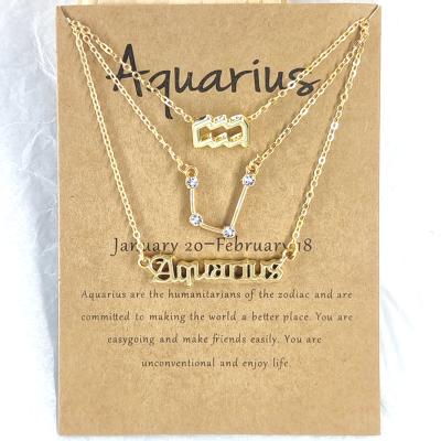 China Hot Selling Romantic Necklace Women Horoscope Diamond Necklace 12 Zodiac Sign Exquisite Layered Pendant Necklace for sale