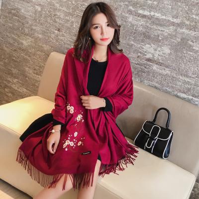 China Cashmere Feel Winter Thick Warm Scarves For Women Folks-custom Elegant Embroidery Scarf Shawl for sale