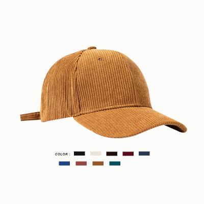 China JOINT Casual Soft Top Corduroy 6 Panel Baseball Hat Solid Color Corduroy Embroidery Peaked Adjustable Hat for sale