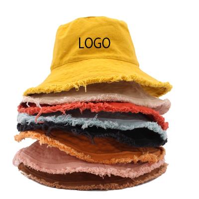 China Sun Protection Washed Trims Big Edge Cotton Logo Plain Bucket Hat Bulk Custom for sale