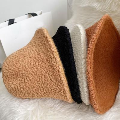 China Sun Protection Designer Women Hats Plain Winter Loose Wool Fuzzy Bucket Hat for sale