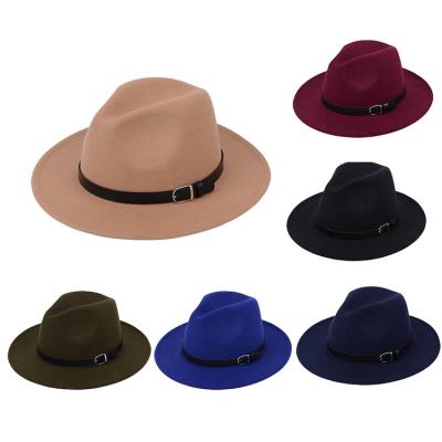 China Wholesale Custom Made Soft Cozy Hat Men Women Winter Felt Fashion Jazz Fedora Hat With Belt Buckle for sale