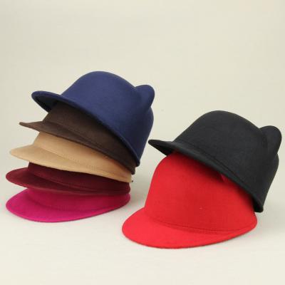 China Cashmere Cat Ears Solid Color Women Soft Comfortable Kids Hats Felt Fedora Hat for sale