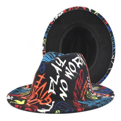 China Logo High Quality Men Fedora Hats Two Tone Printed Colorful Fedoras Soft Comfortable Custom Wide Brim for sale